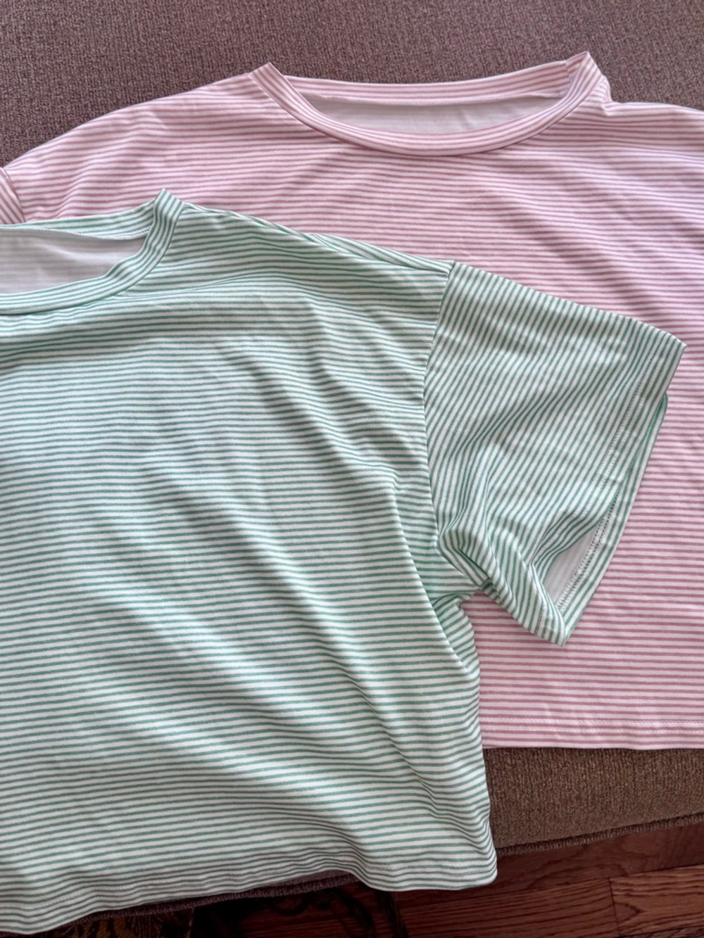 Striped Crop Sleep Tee Duo - Mint & Light Pink- SUPER Soft!